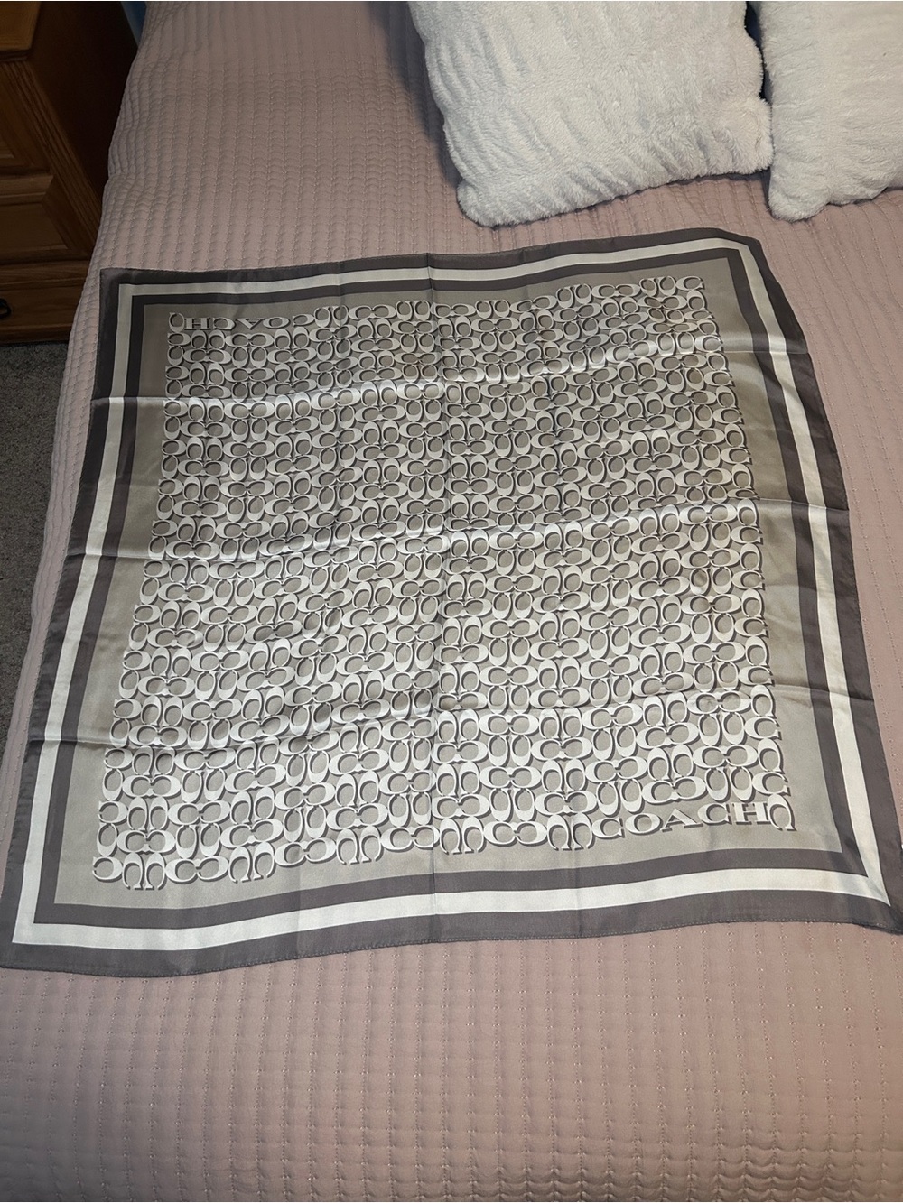 Coach Signature C Pattern Silk Square Scarf - Bone & Ivory NWT